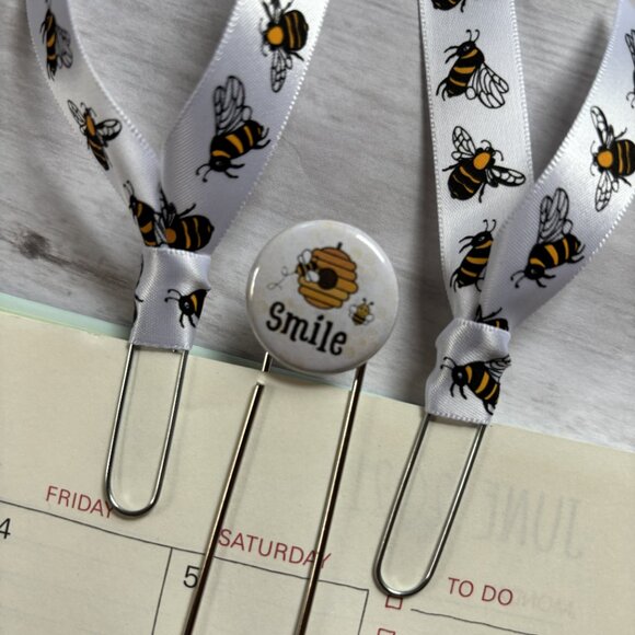 Smile Jumbo Planner Clip Set - Cute Bee Ribbon Paperclips for Planners, Journals - Picture 2 of 4